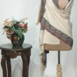 Off-White Pure Pashmina Shawl With Papier Mache Border Design