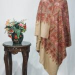Beige Pure Pashmina Shawl With Papier Mache Jama Hand Embroidery