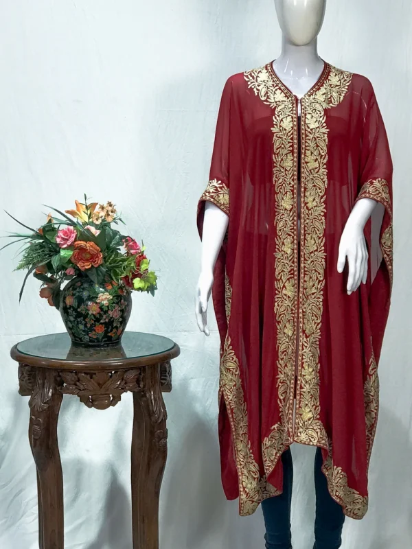 Maroon Georgette Shrug with Tilla Embroidery