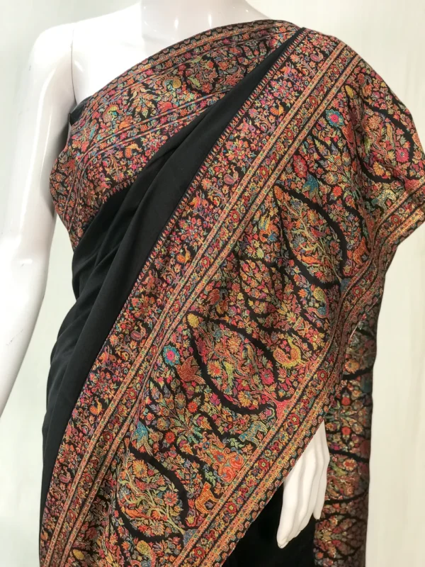 Black Modal Silk Kani Saree with Floral an Paisley Pallu Design front