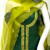 Bottle Green Salwar Suit with Aari Work, Kardana Highlighting and Organza Dupatta front