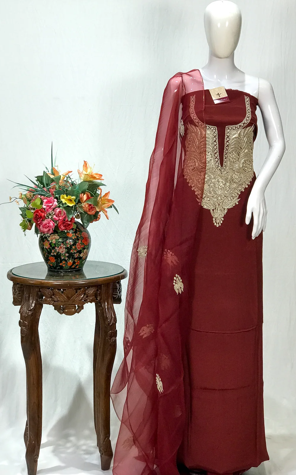 Salwar Suit with Kashmiri Puff Tilla Embroidery front