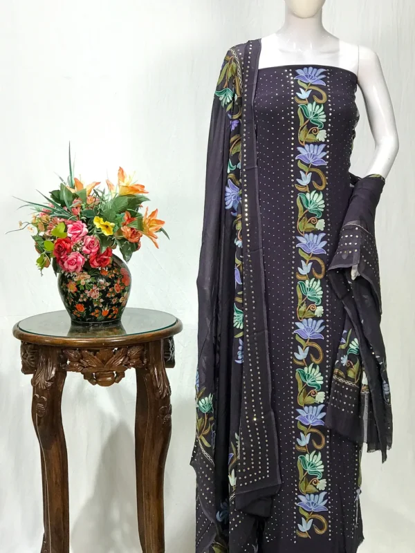 Dove Grey Salwar Suit with Kashmiri Aari Embroidery and Mukesh Work