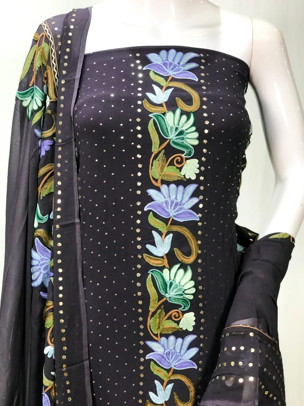 Dove Grey Salwar Suit with Kashmiri Aari Embroidery and Mukesh Work front