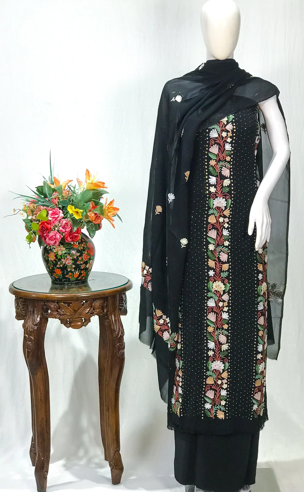 Black Salwar Suit with Kashmiri Aari Embroidery and Mukesh Work