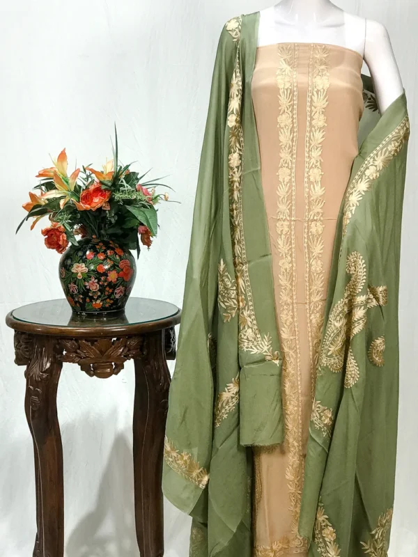 Silk Thread Kashmiri Aari Work Fashion Show Suit front