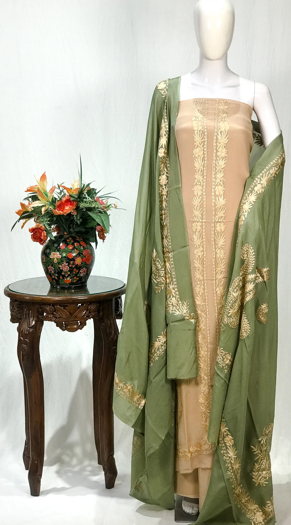 Silk Thread Kashmiri Aari Work Fashion Show Suit front