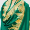Bottle Green Pure Pashmina Shawl With Tilla Hand Embroidery front
