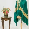Bottle Green Pure Pashmina Shawl With Tilla Hand Embroidery