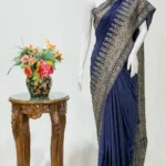Indigo Blue Kashmiri Saree with Zari Thread Embroidery