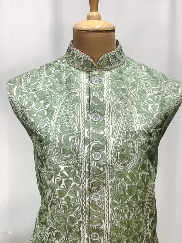 Off-White Nehru Jacket with Kashmiri Aari Embroidery front