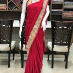 Red Semi-Crepe Zari Embroidered Kashmiri Saree