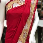 Red Semi-Crepe Zari Embroidered Kashmiri Saree front