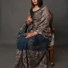 Peacock Blue Organza Sari with Kashmiri Aari Embroidery