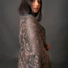Peacock Blue Organza Sari with Kashmiri Aari Embroidery