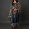 Peacock Blue Organza Sari with Kashmiri Aari Embroidery