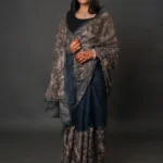Peacock Blue Organza Sari with Kashmiri Aari Embroidery