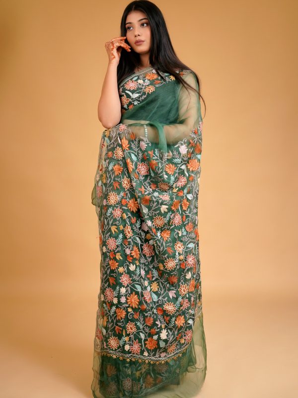 Organza Saree with Kashmiri Aari Embroidery