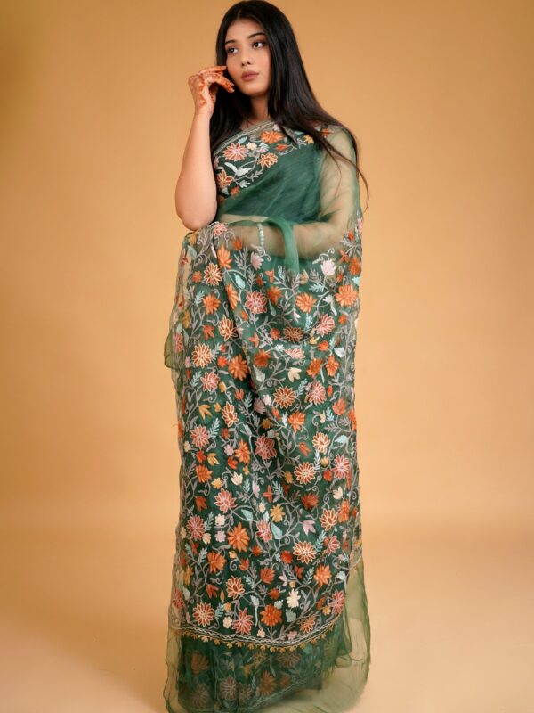Organza Saree with Kashmiri Aari Embroidery