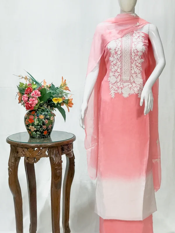 Pink Ombre Pure Cotton Salwar Suit with Floral Embroidery