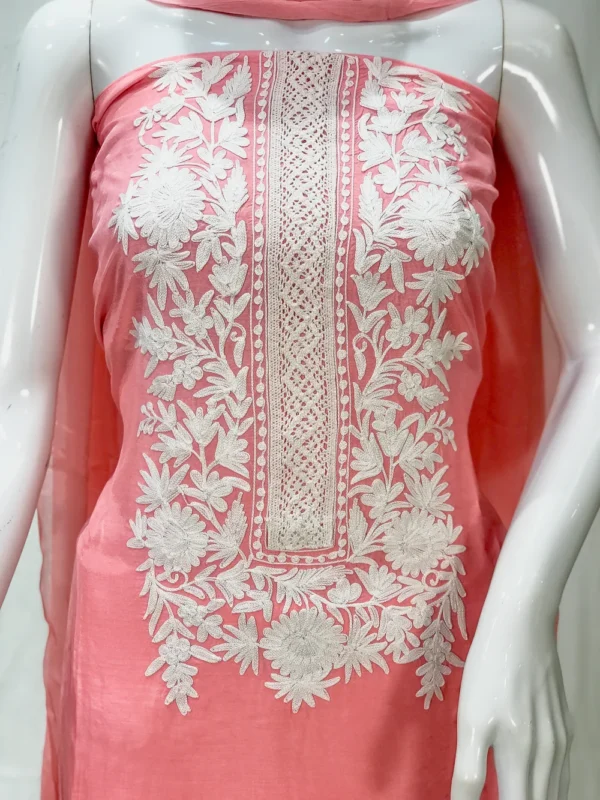 Pink Ombre Pure Cotton Salwar Suit with Floral Embroidery front