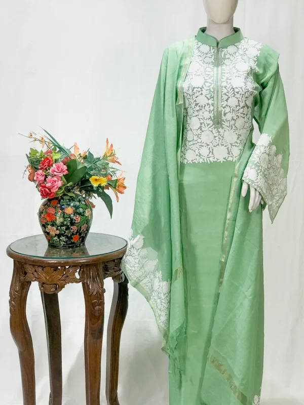 Green Salwar Suit with Kashmiri Aari Embroidery
