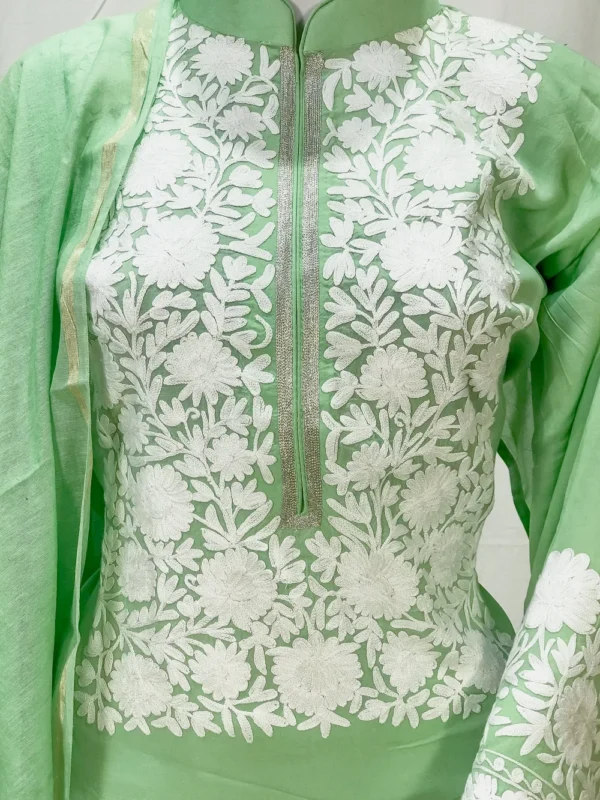 Green Salwar Suit with Kashmiri Aari Embroidery front