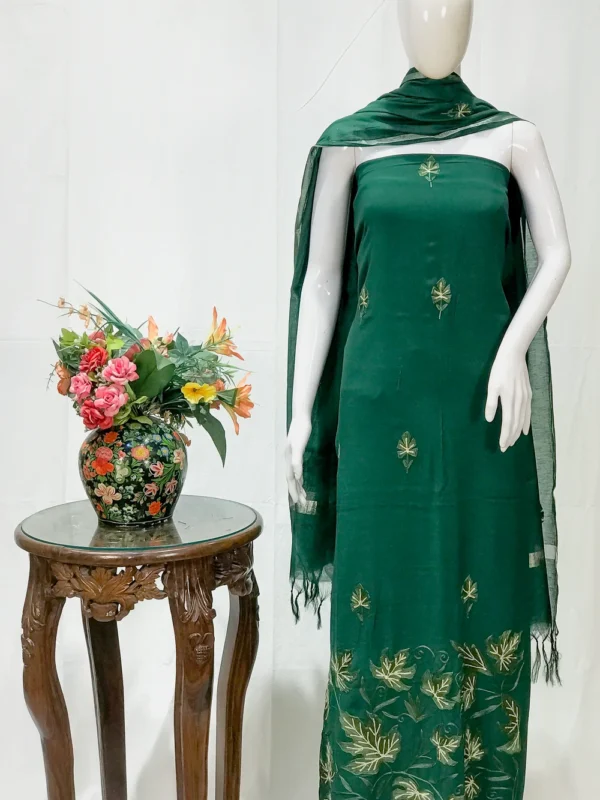 Green Aari Tilla Work Monga Cotton Salwar Suit