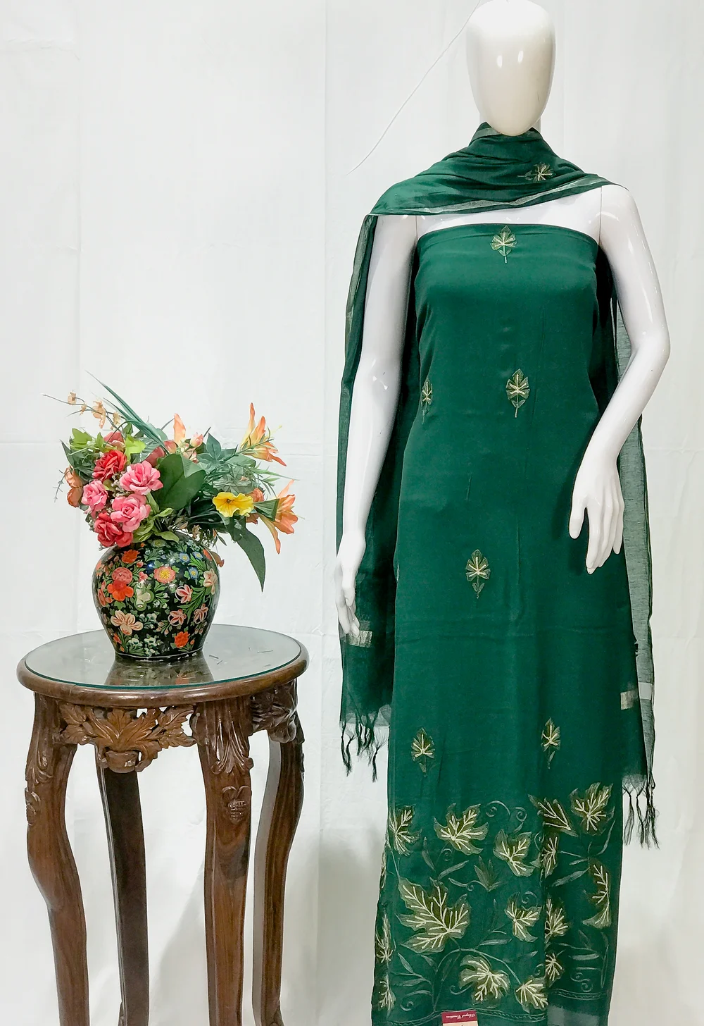 Green Aari Tilla Work Monga Cotton Salwar Suit