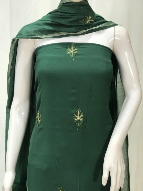 Green Aari Tilla Work Monga Cotton Salwar Suit front