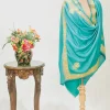 Turquoise Ferozi Pure Pashmina Shawl With Tilla Hand Embroidery