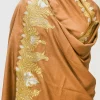 Caramel Brown Pure Pashmina Shawl With Tilla Hand Embroidery front