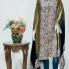 Gloss Velvet Ombre Cape with Aari Work: Black and Olive Green