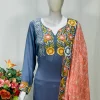 Grey Pure Crepe Salwar Suit with Kashmiri Aari Embroidery front