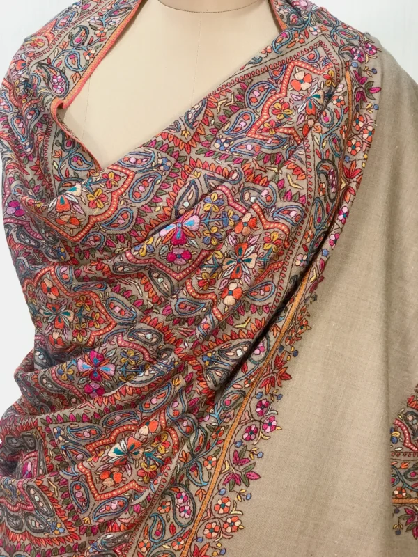 Natural Pure Pashmina Shawl With Papier Mache Jamawar Hand Embroidery front