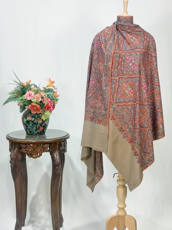 Natural Pure Pashmina Shawl With Papier Mache Jamawar Hand Embroidery