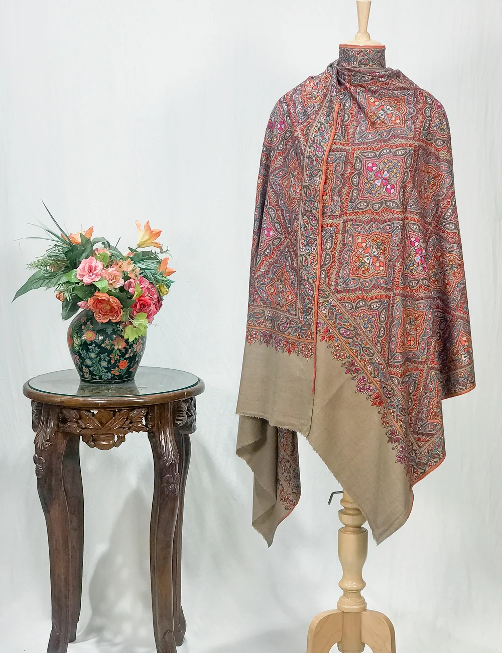 Natural Pure Pashmina Shawl With Papier Mache Jamawar Hand Embroidery