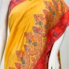 Yellow with Pink Floral Border Modal Silk Kani Saree front