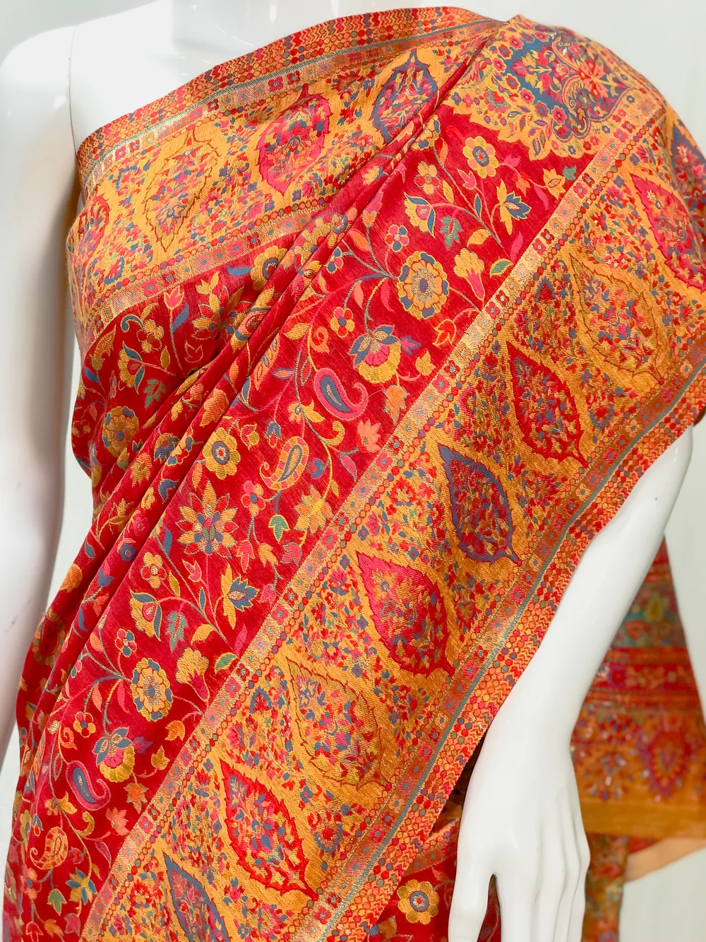 Red with Yellow Border Modal Silk Kani Saree front