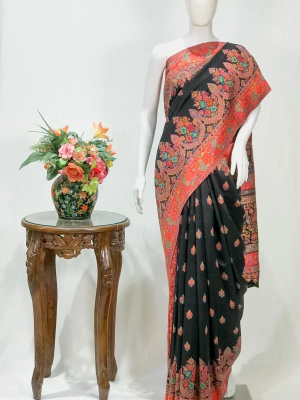 Black Floral Modal Silk Kani Saree
