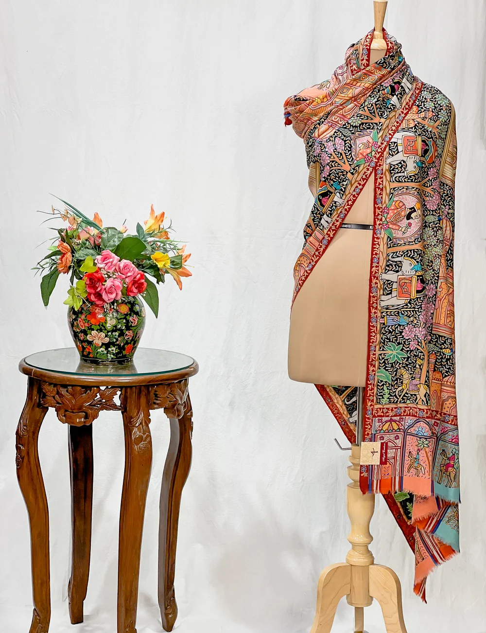 Multi-Colour Darbar Pure Pashmina Shawl With Kalamkari Hand Embroidery