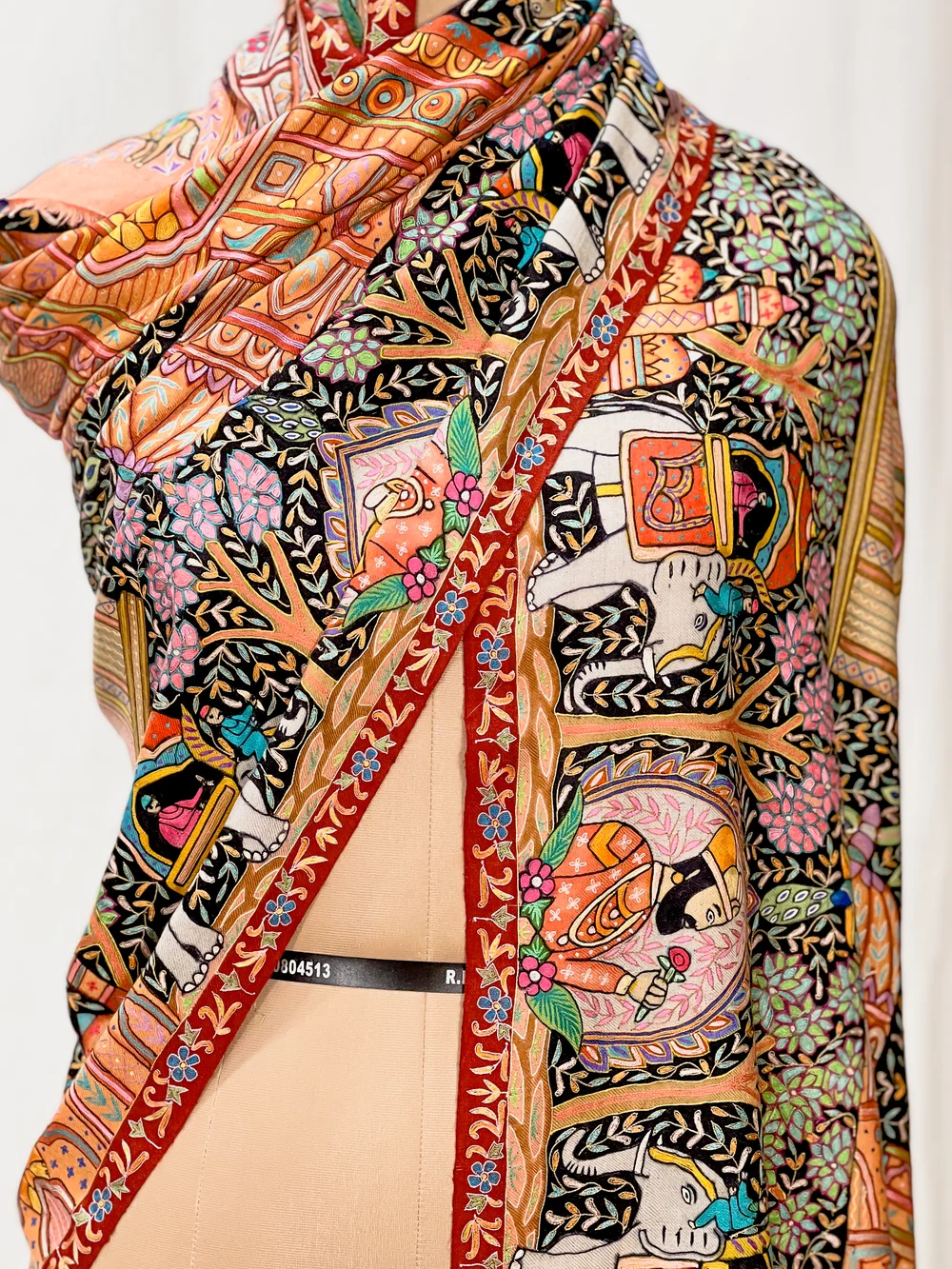 Multi-Colour Darbar Pure Pashmina Shawl With Kalamkari Hand Embroidery Front