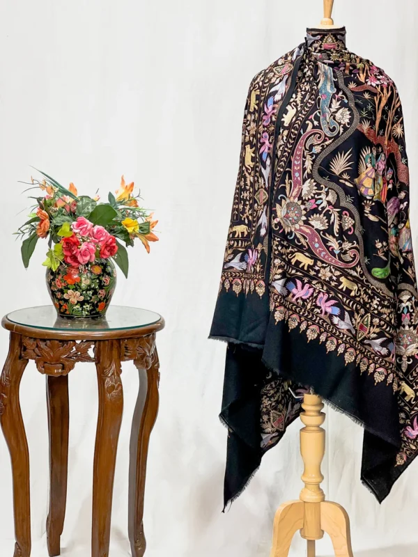 Black Pure Pashmina Shawl With Tilla and Thread Jaal Hand Embroidery