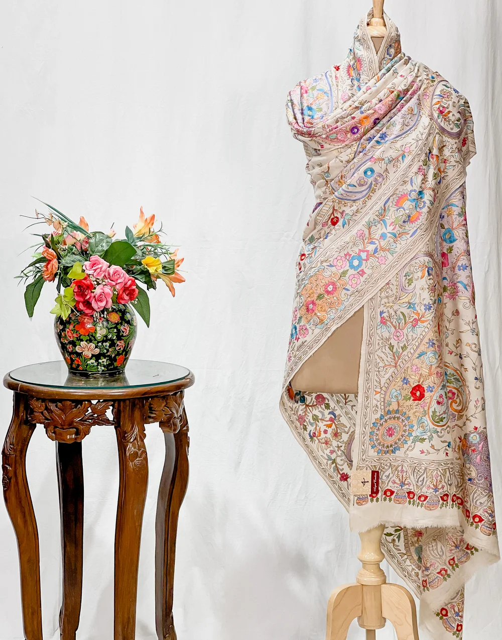 Cream Pure Pashmina Shawl With Tilla and Thread Jaal Hand Embroidery
