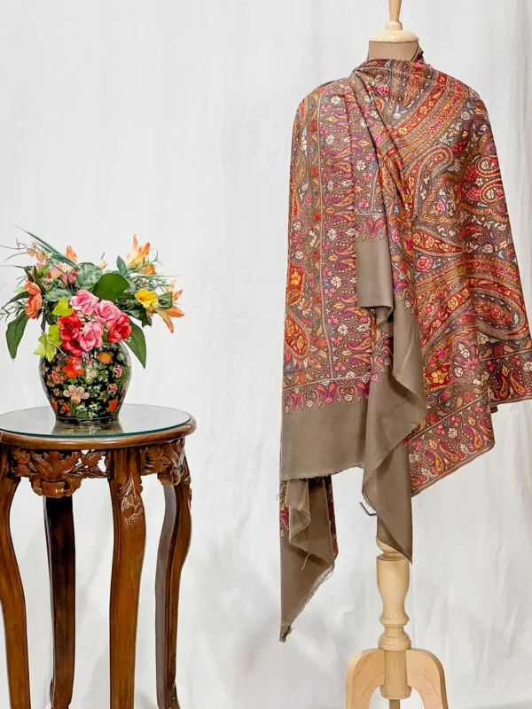Natural Pure Pashmina Shawl With Papier Mache Jama Hand Embroidery