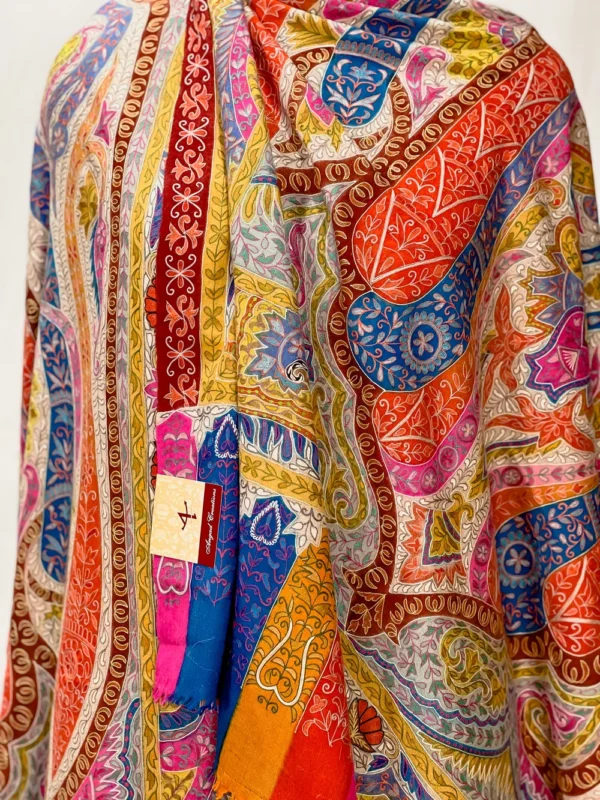 Multi-Colour Pure Pashmina Shawl with Kalamkari Hand Embroidery front