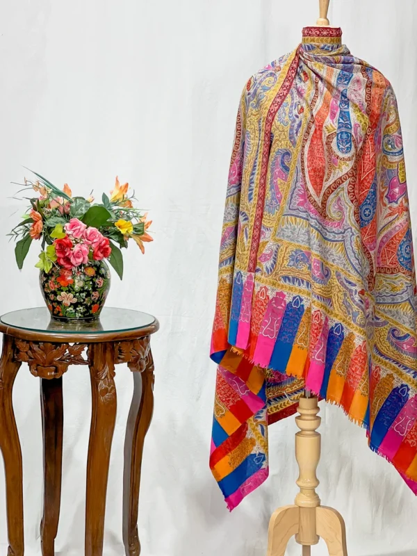 Multi-Colour Pure Pashmina Shawl with Kalamkari Hand Embroidery