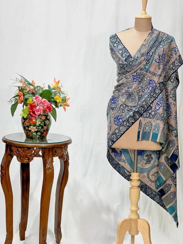 Beige Pure Pashmina Shawl with Multi-Colour Kalamkari Hand Embroidery