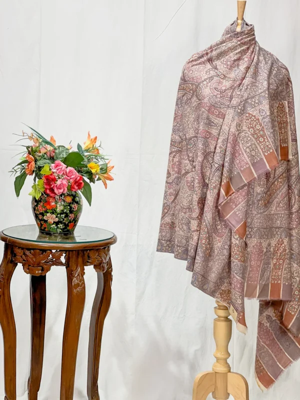 Pastel Multi-Colour Pure Pashmina Shawl with Kalamkari Hand Embroidery