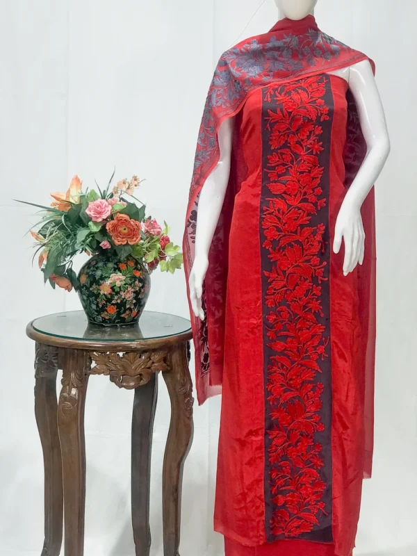 Red Salwar Suit with Kashmiri Aari Embroidery